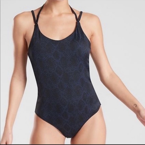 Athleta size XL Snake keyhole One Piece blue black - Picture 4 of 7